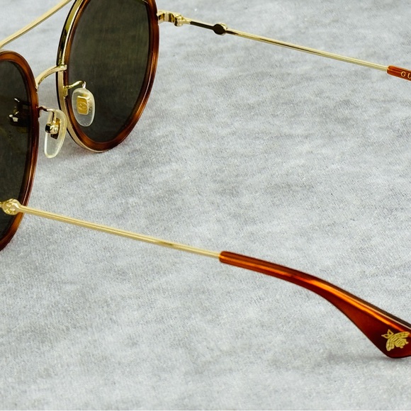 Gucci Gg0061s Round Metal Framed Sunglasses Brown Green Lense - Picture 10 of 12